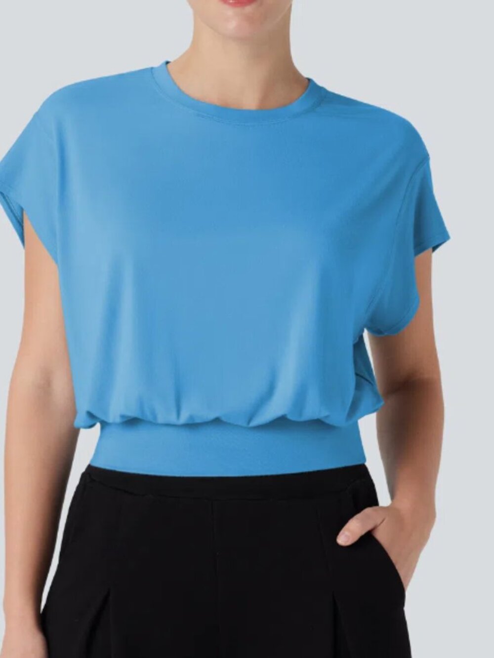 Round Neck Short Batwing Sleeve Work T-Shirt